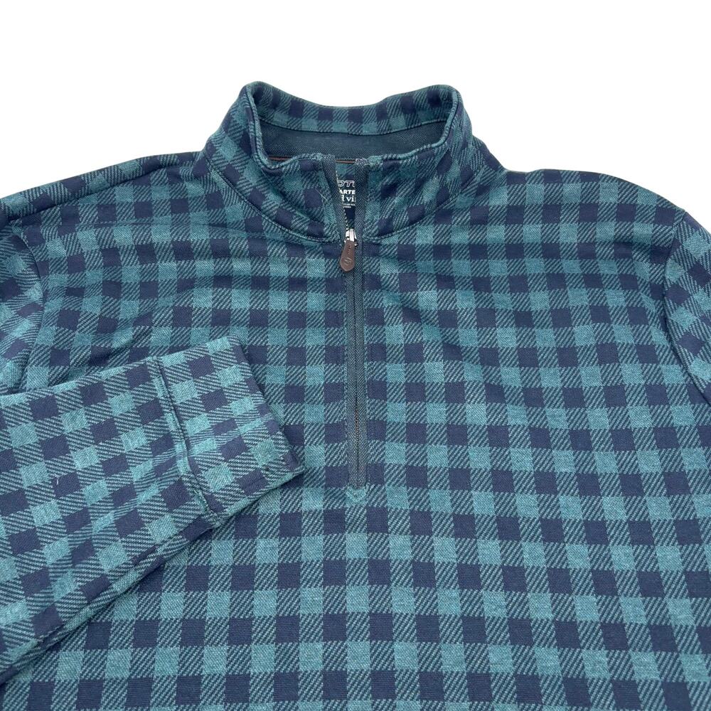 Vineyard Vines Mens Large Green Blue Check Bluffs 1/4 Zip Long Sleeve Pullover